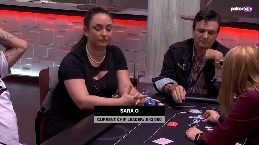 Sara O'Connor at the poker table, chip leader